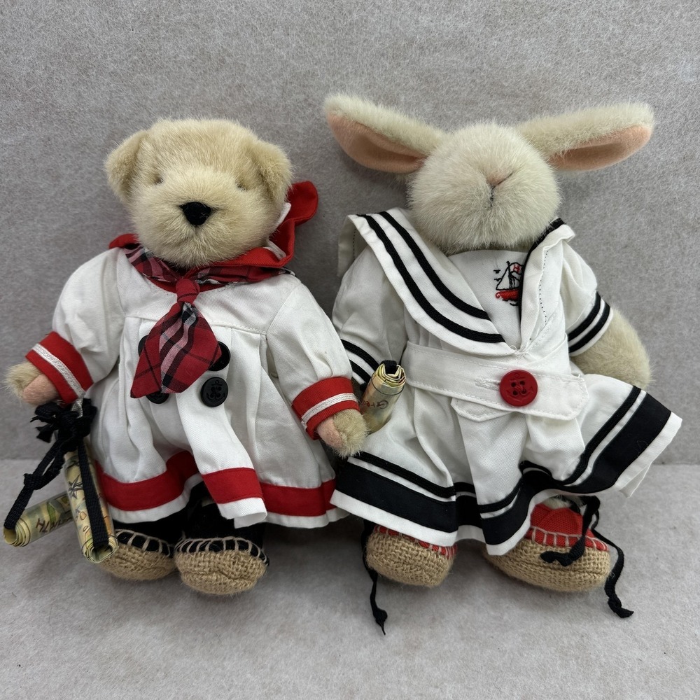 VANDERBEAR Beige Small 8 In Bear‎ & Bunny Sailor Outfit Plush Set Collectible